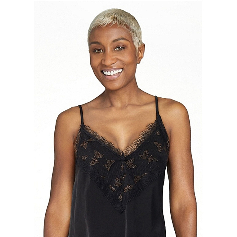 Black Lace & Satin tank top & A few Sparkling Copper Butterflies